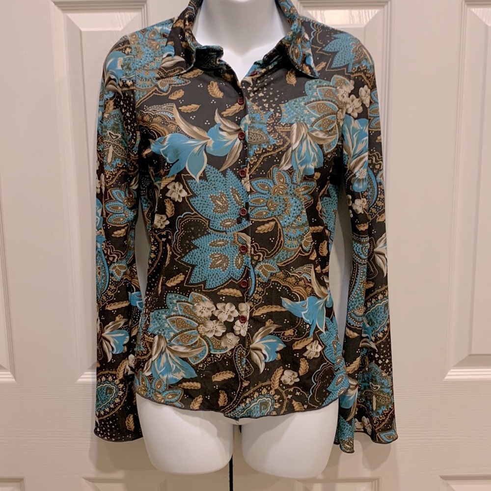 Turquoise/Brown Bell Sleeve Top ❤️New Listing❤️